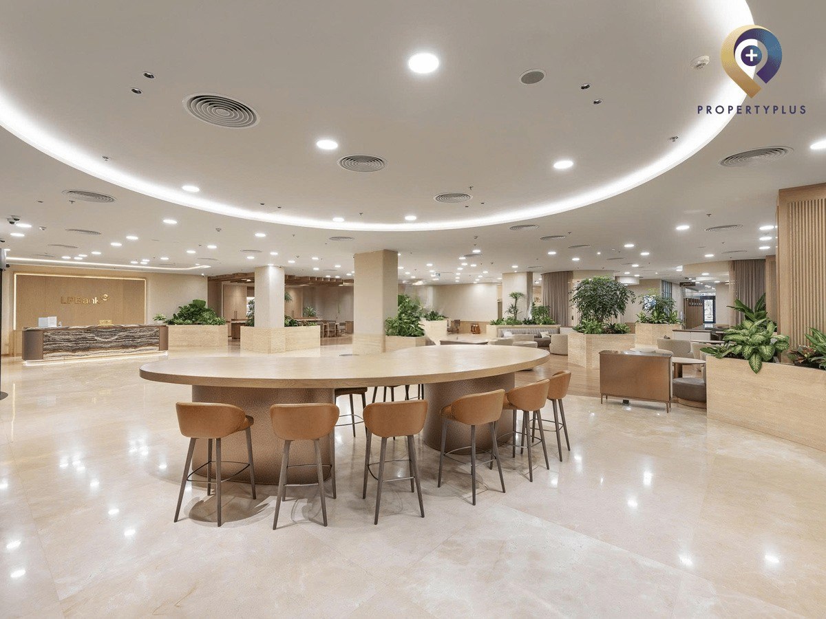 Spacious and modern lobby area of LPB Tower with comfortable seating
